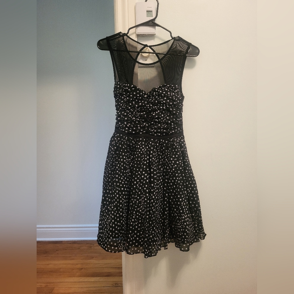Guess Black and White Polka Dot Dress With Inner Corset